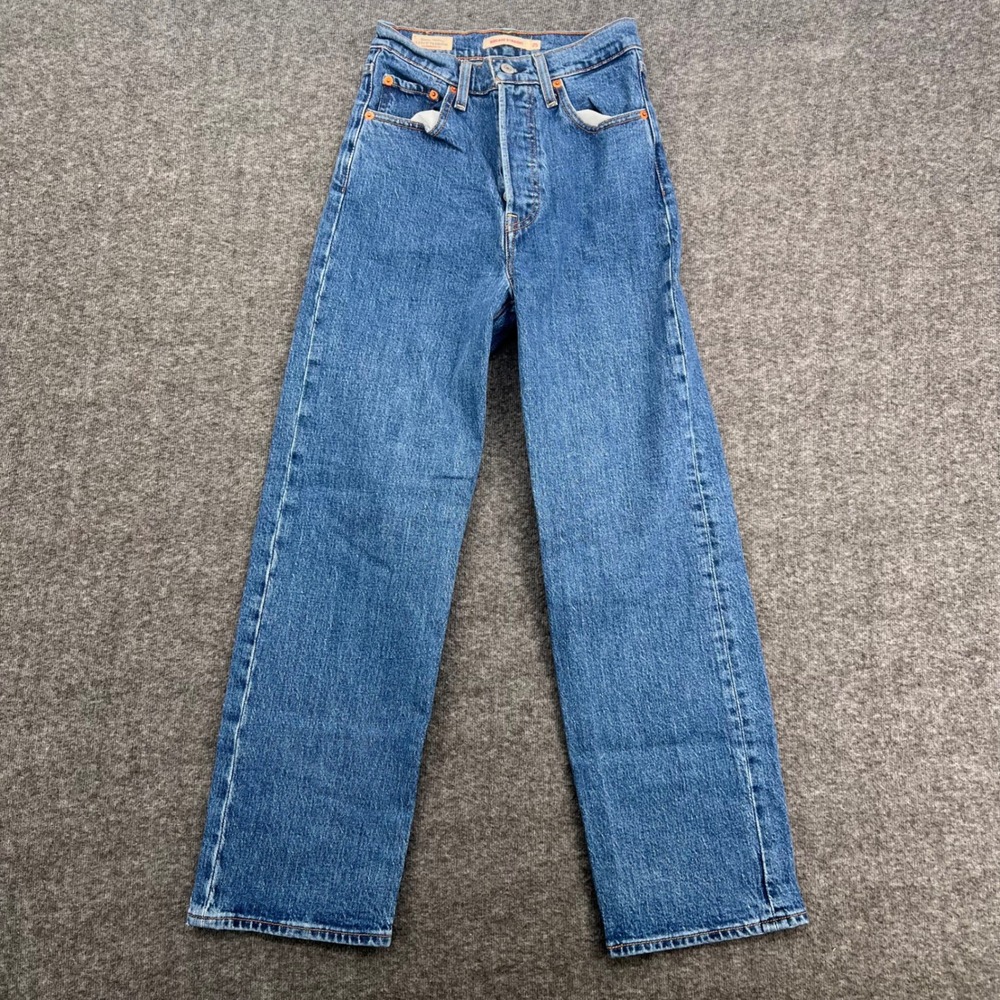 Levis Premium Ribcage Straight Jeans Womens 25 Ultra High Rise Blue Medium Wash